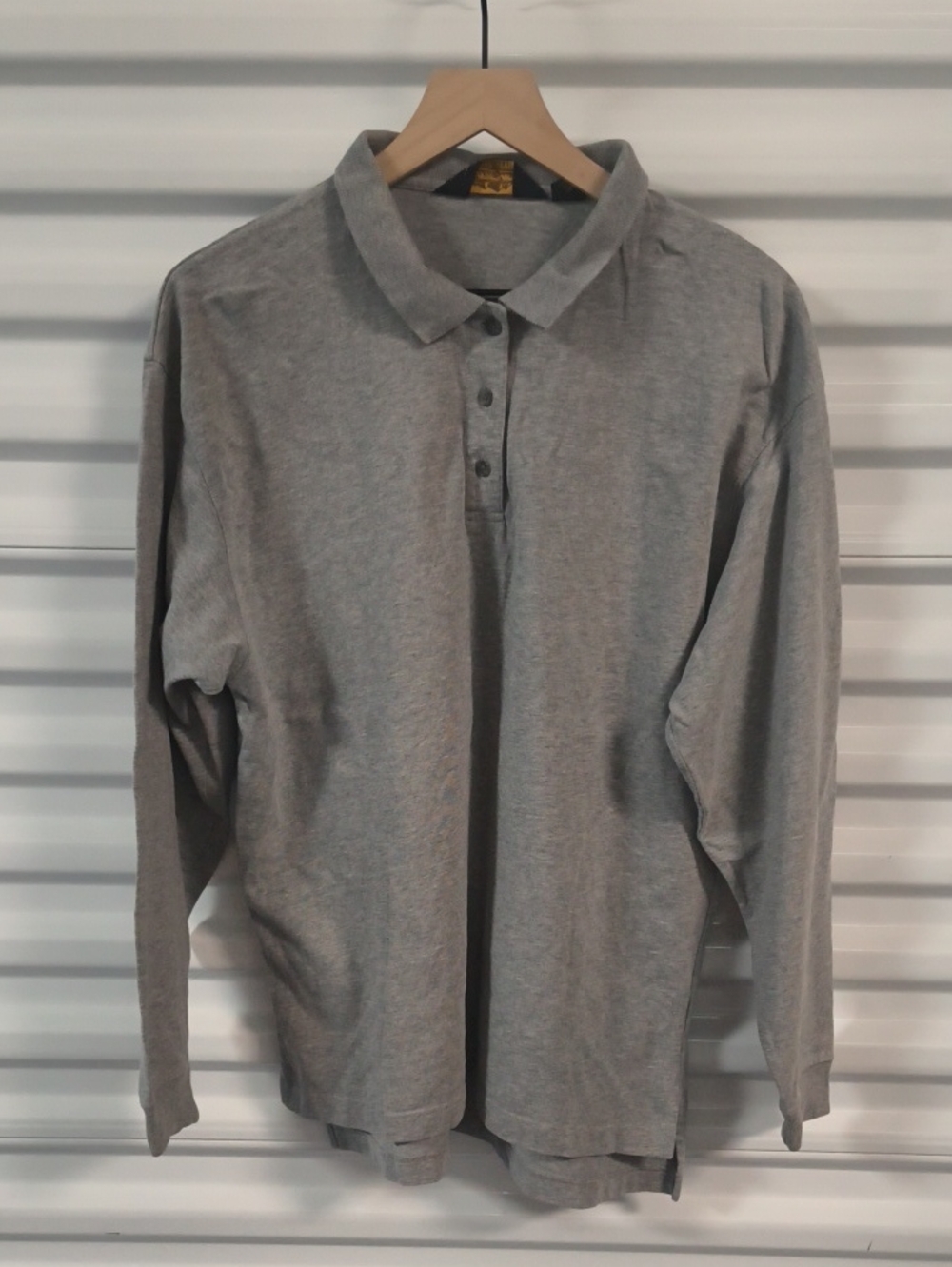 Vtg Eddie Bauer Plain Gray Long Sleeve Collared Polo Shirt XL